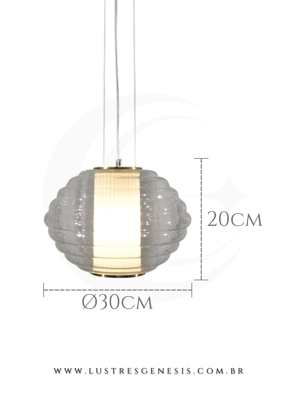 Pendente Metal Bronze e Vidro Transparente &Oslash;30x20cm Soquete E27 Cabo 2m, Cabeceira de Cama, Banheiro, Lavabo, Bancada de Cozinha
